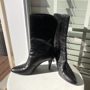 Cole Haan Black Leaather Boots Size 8 Zip Back  Spiked Heel